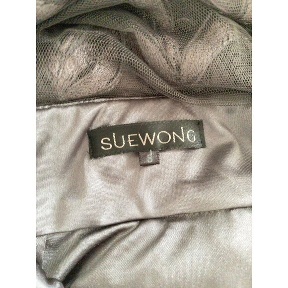 Sue Wong Embroidered Mesh Sleeveless Cocktail Dress Size 8 Gray Floral Design - Picture 11 of 14